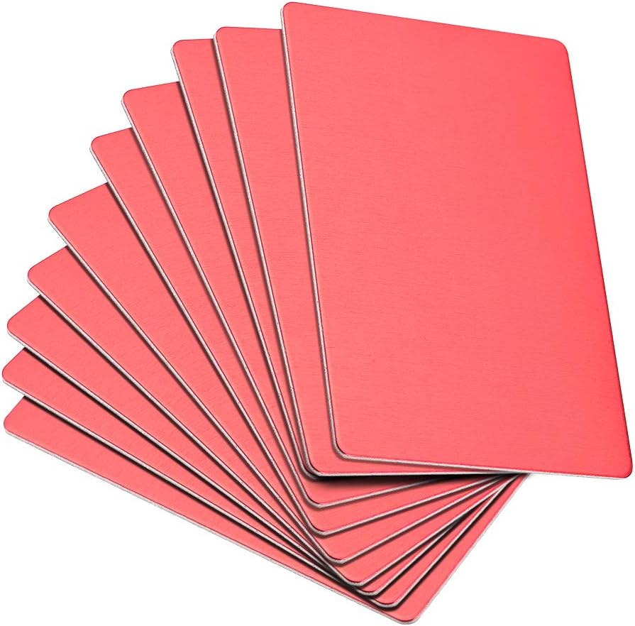 Blank Metal Business Card 66x45x1mm Anodized Aluminum Plate for DIY Laser Printing Red 10 Pcs