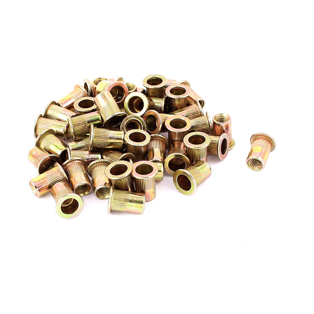 6mm Thread Dia 15mm Long Metal Rivet Nut Insert Nutsert Gold Tone 50Pcs