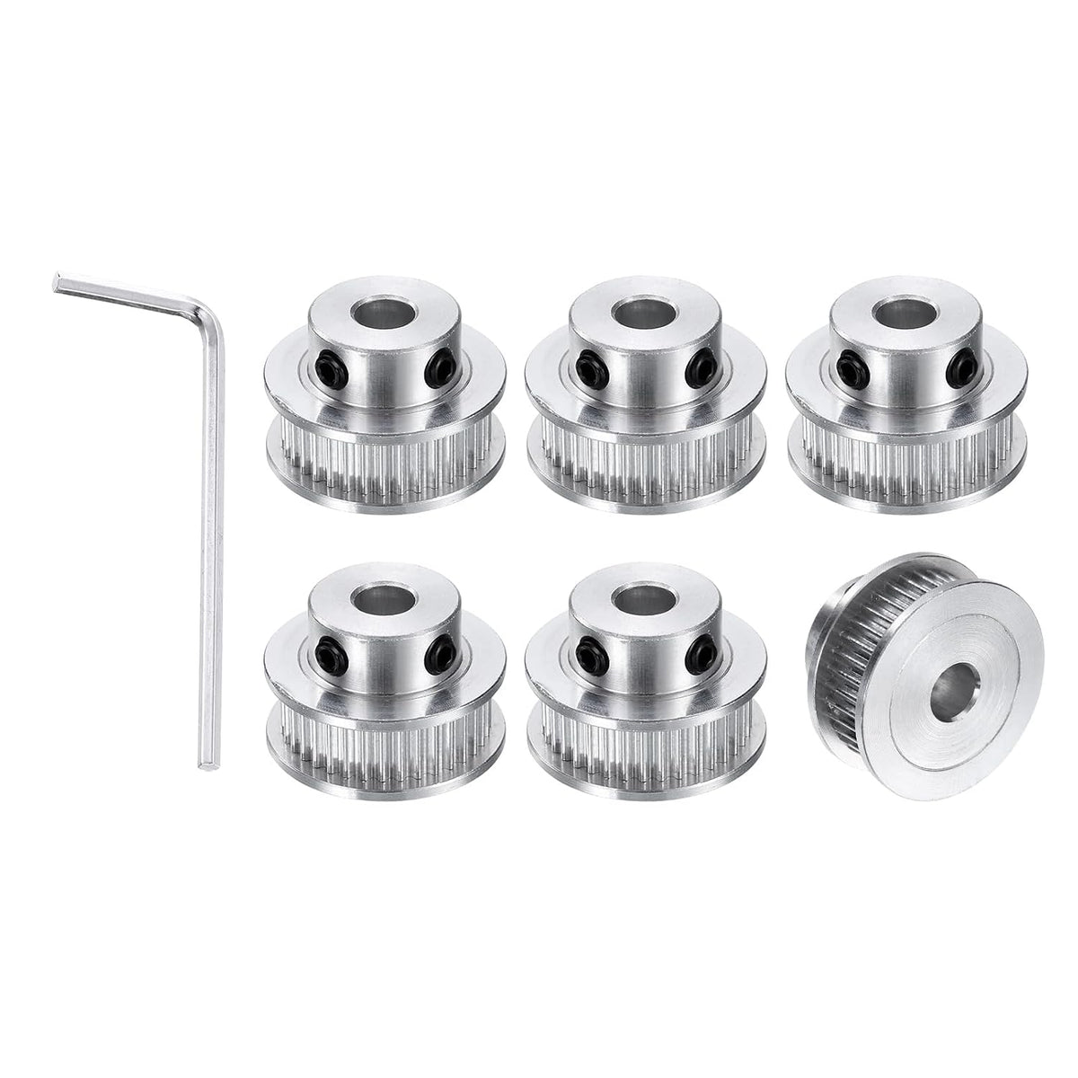 6pcs GT-2 36T Pulley Synchronous Wheel 6.35mm Bore, Aluminum Timing Pulley 36 Teeth, Fit Width 6mm Timing Belt for 3D Printer CNC Machine (with A Wrench)