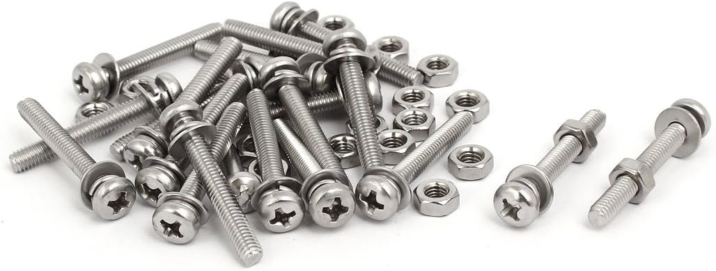 M4x30mm 304 Stainless Steel Phillips Pan Head Bolt Screw Nut w Washer 20 Sets