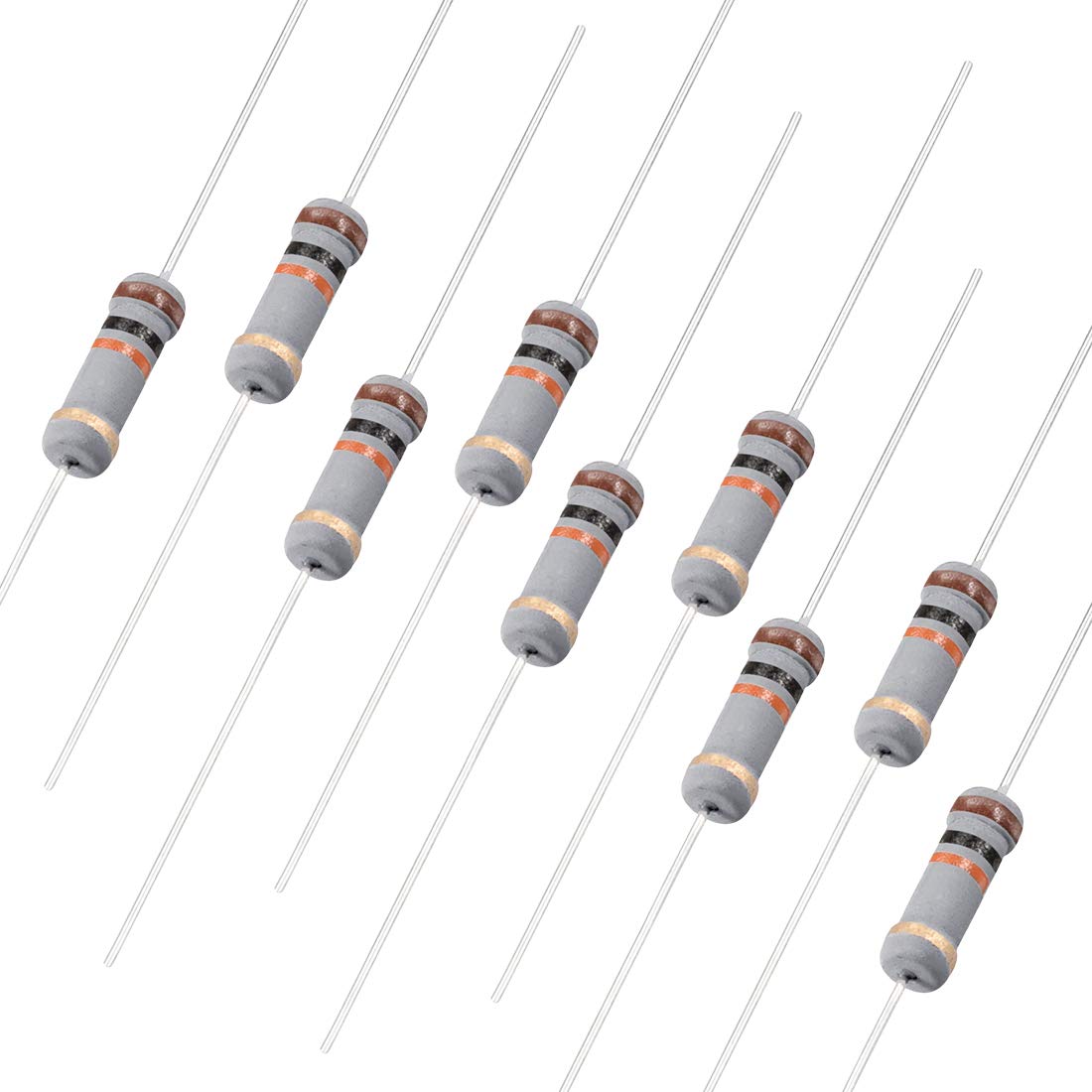 100Pcs 10K Ohm Resistor, 1W 5% Tolerance Carbon Film Resistors, 4 Bands for DIY Electronic Projects and Experiments