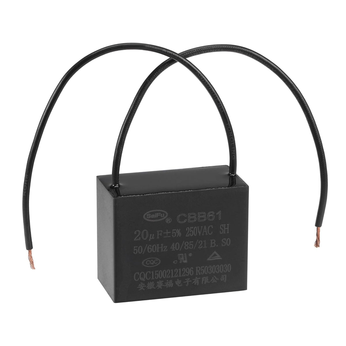Ceiling Fan Capacitor CBB61 20uF 250V AC 2 Wires Metallized Polypropylene Film Capacitor 48x38x26mm for Electric Fan Pump Motor Generator