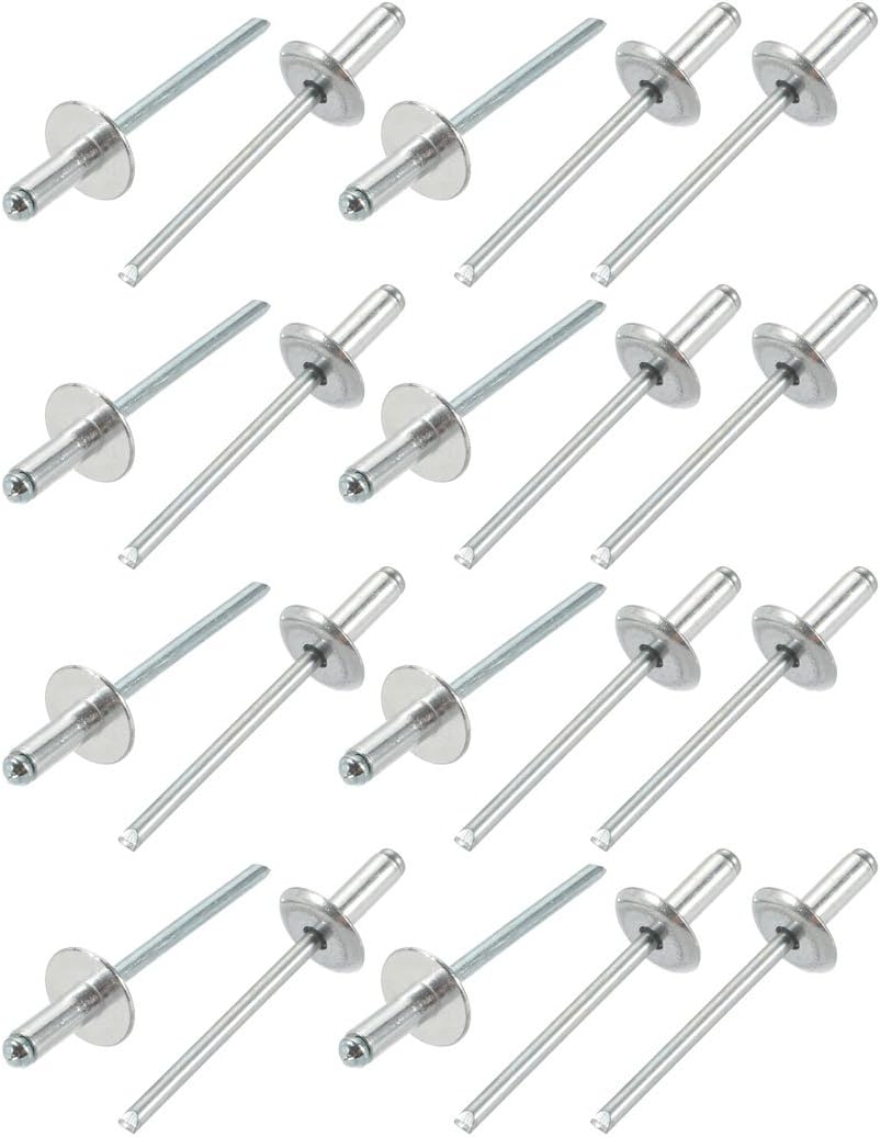 20 Pcs 4mm x 10mm Aluminum Open End Large Flange Blind Rivets