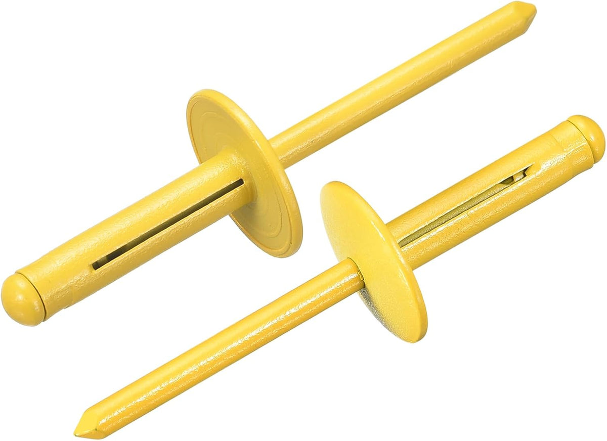 100Pcs 3/16"x1" Aluminum Large Head Tri Grip Rivets, Large Flange Tri Grip Rivets for DIY, Sheet Metal, Automotive Repairs, Furniture, Marine Boat (Yellow)
