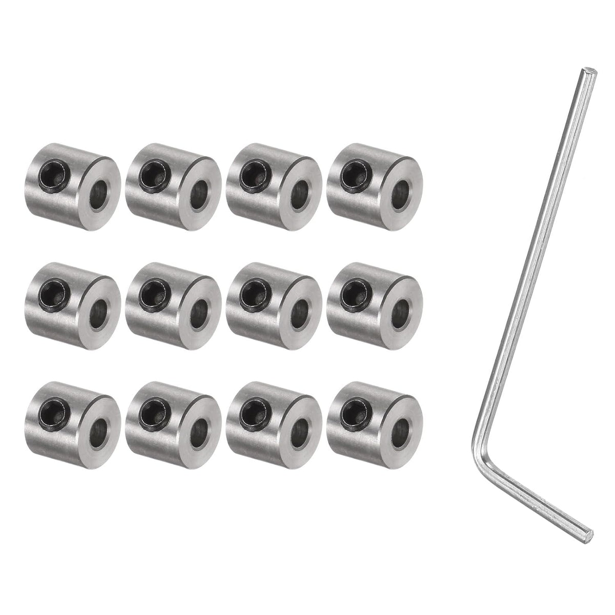 12pcs Set-Screw Collars 3mm Bore Stainless Steel Shaft Collars, 8mm OD, 7mm Width, Landing Gear Stopper Wheel Collar with Hex Wrench