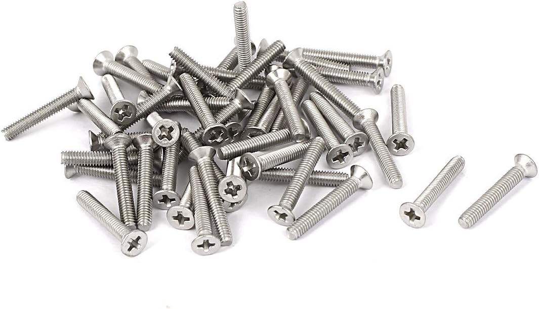 M2.5-0.45 x 16mm Fine Thread 304 Stainless Steel Phillips Flat Countersunk Head Machine Screws 50pcs