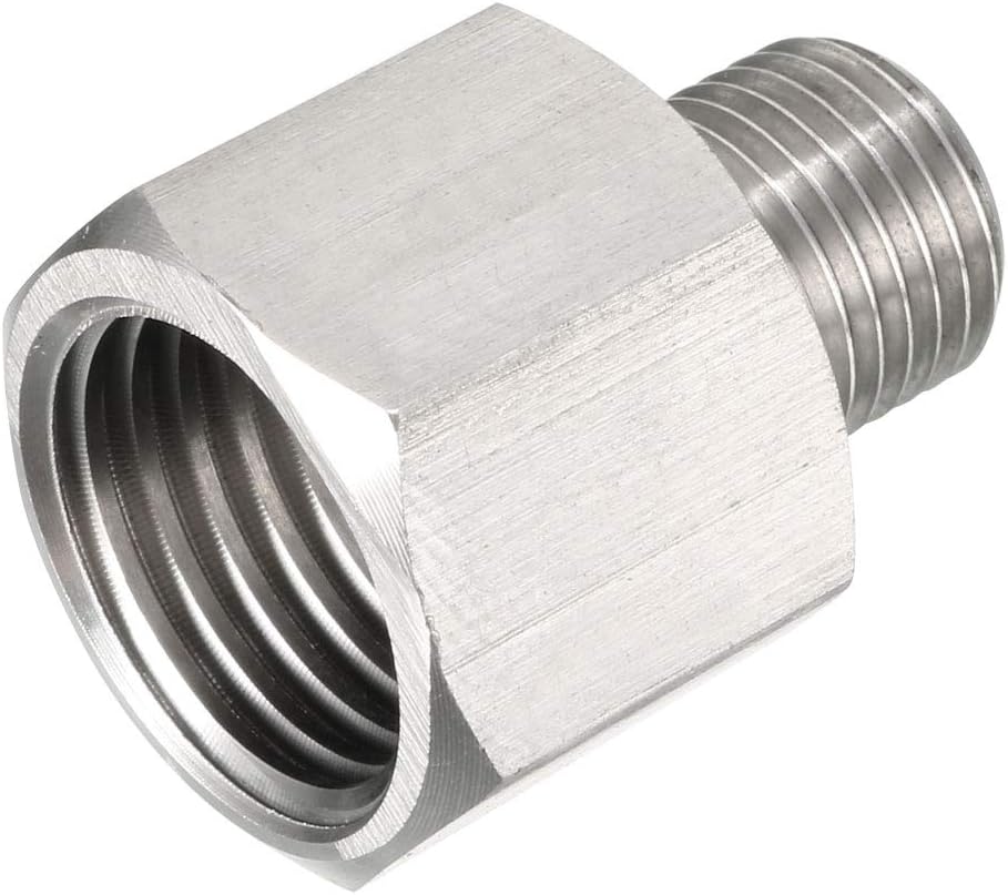 Pipe Fitting Adapter M10-1.0 Male to M14-1.5 Female, Stainless Steel for Water Oil Air Pressure Gauge