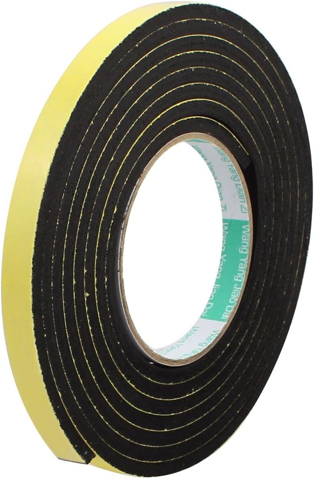 3Meter 12mm x 5mm Single-side Adhesive Shockproof Sponge Foam Tape Yellow Black