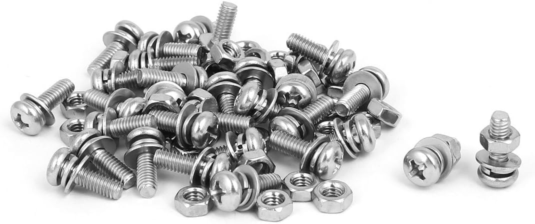 M4 x 12mm 304 Stainless Steel Phillips Pan Head Screws Nuts w Washers 30 Sets