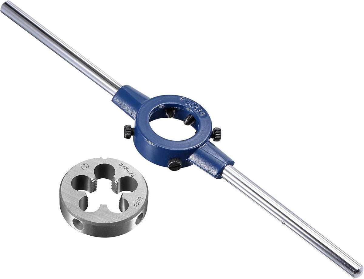 Die Stock Handle Wrench Set, 5/8-24 UNEF Threading Die and 38mm (1-1/2") Holder (Fits: 26mm-38mm OD Die / M12-M16 Round Dies) Adjustable for Bolt Thread Repair