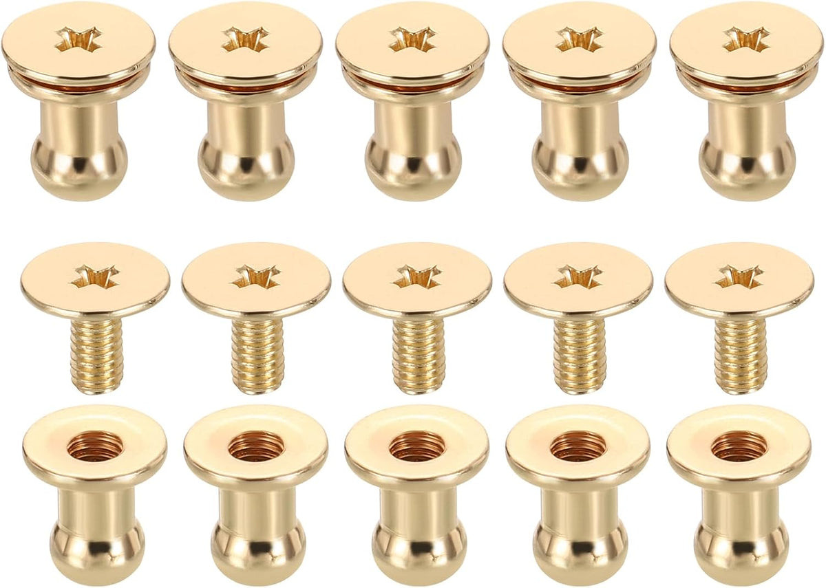 10 Pcs Brass Ball Head Stud Screw, 5mm/0.2" Nipple Rivet Button Strap Stopper for DIY Leather Craft, Gold Tone