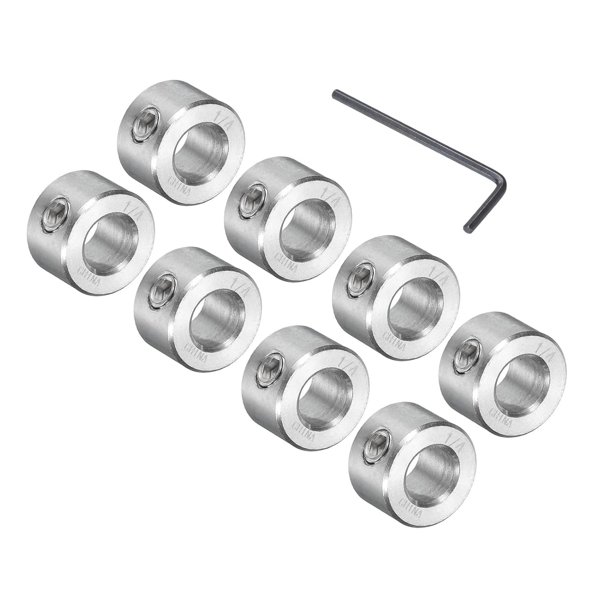 8 Pcs Set Screw Shaft Collar 1/4"Bore, 304 Stainless Steel Shaft Collars, 1/2"OD, 8mm Thickness, Axle Collar Clamp with A Hex Wrench