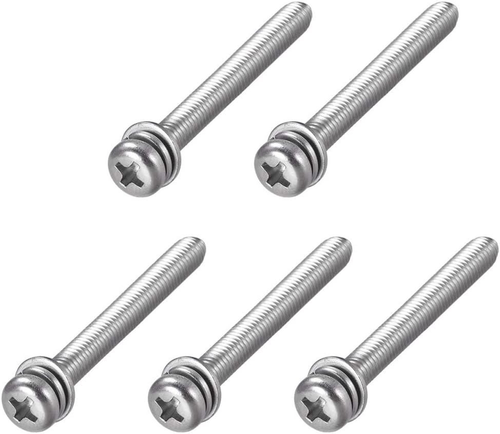 M5 x 50mm Stainless Steel Phillips Pan Head Machine Screws Bolts Combine with Spring Washer and Plain Washers 5pcs