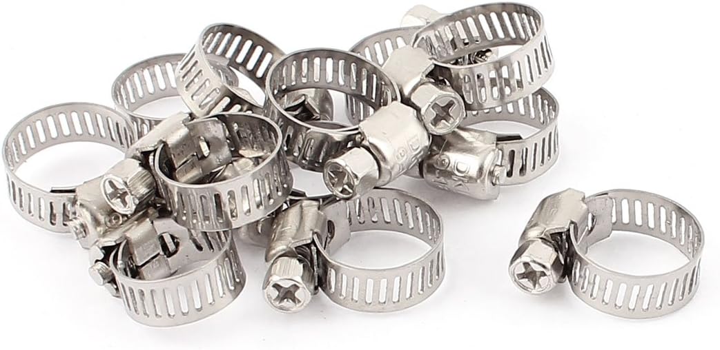 9mm-16mm Pipe Stainless Steel Adjustable Drive Hose Clamp Clip 12pcs