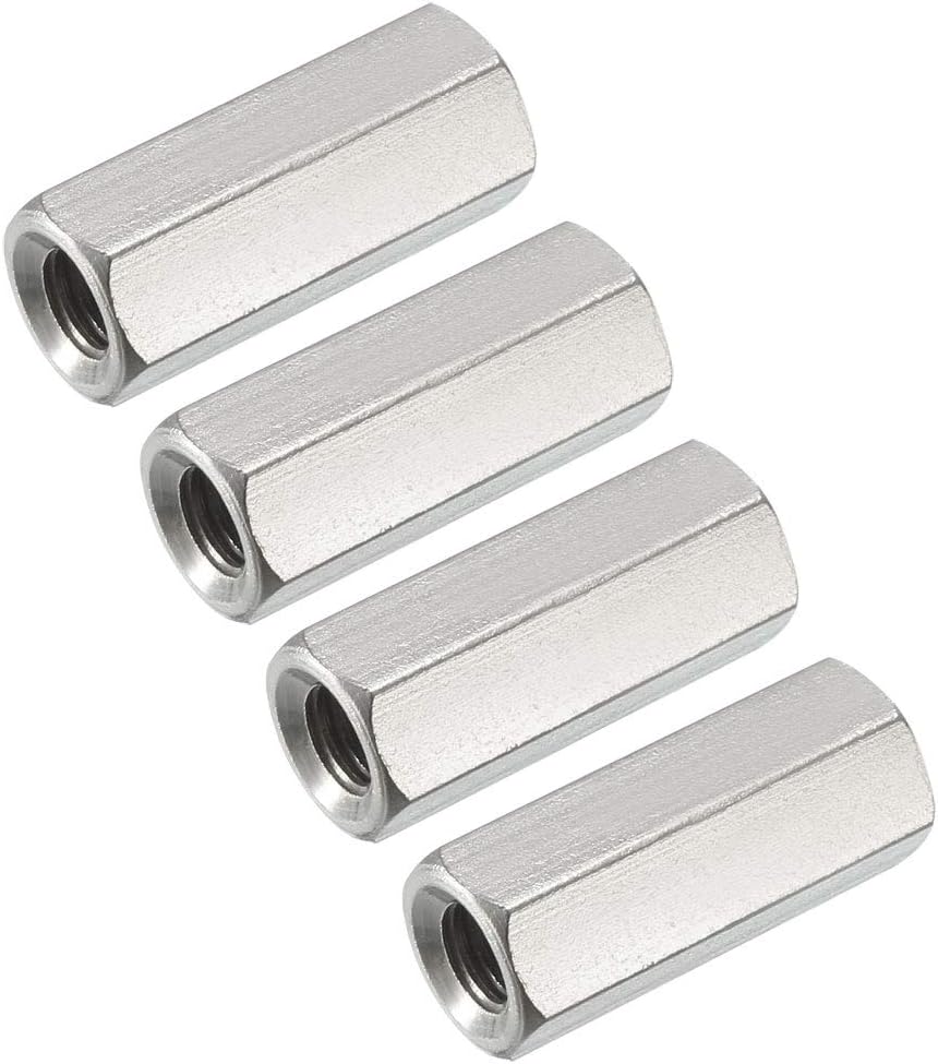 M6 x 1-Pitch 25mm Length 304 Stainless Steel Metric Hex Coupling Nut, 4Pcs