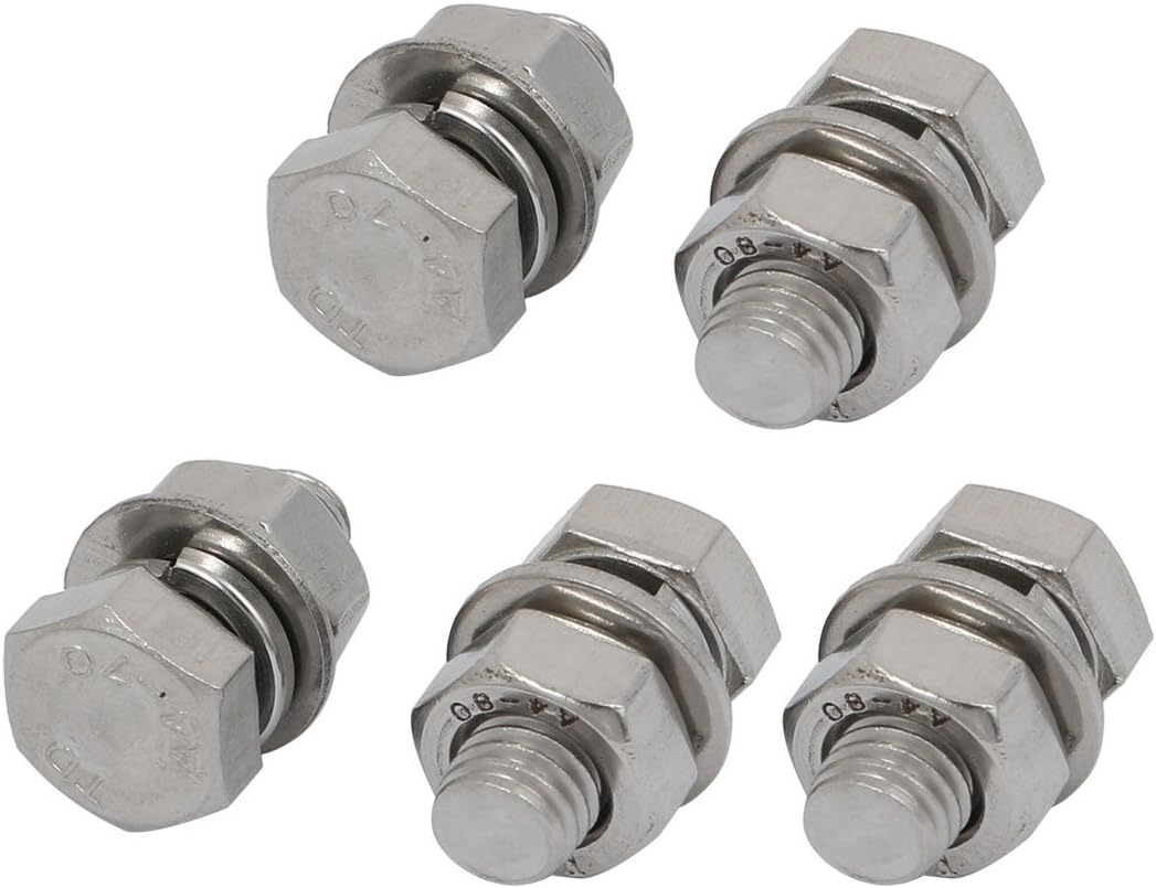 5 Set M8x16mm 316 Stainless Steel Hex Bolts w Nuts and Washers Assortment Kit
