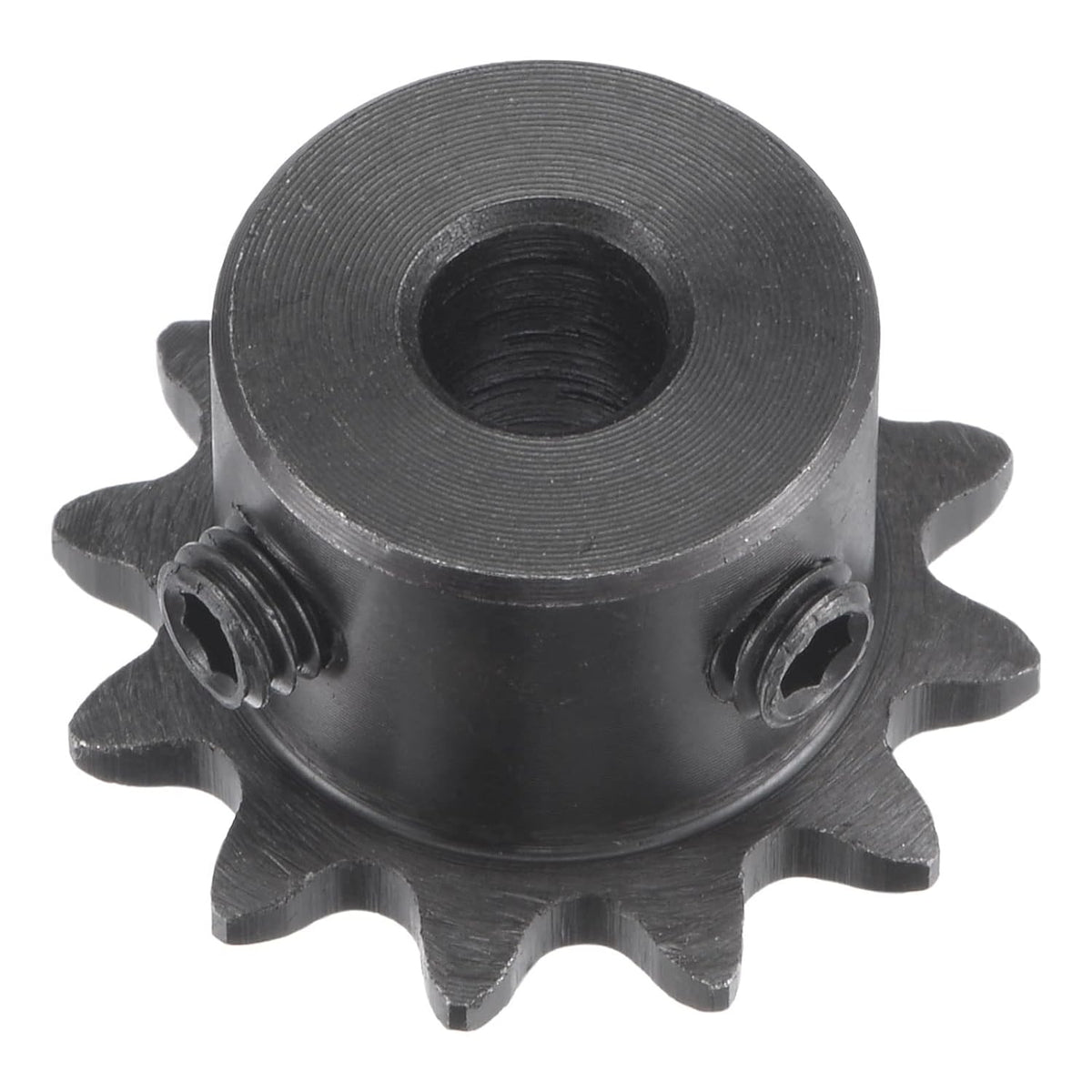 12 Tooth Roller Sprocket B Type, #25 Chain, Single Strand 1/4" Pitch, 6mm Bore Black Oxide C45 Carbon Steel with Set Screws for ISO 04C