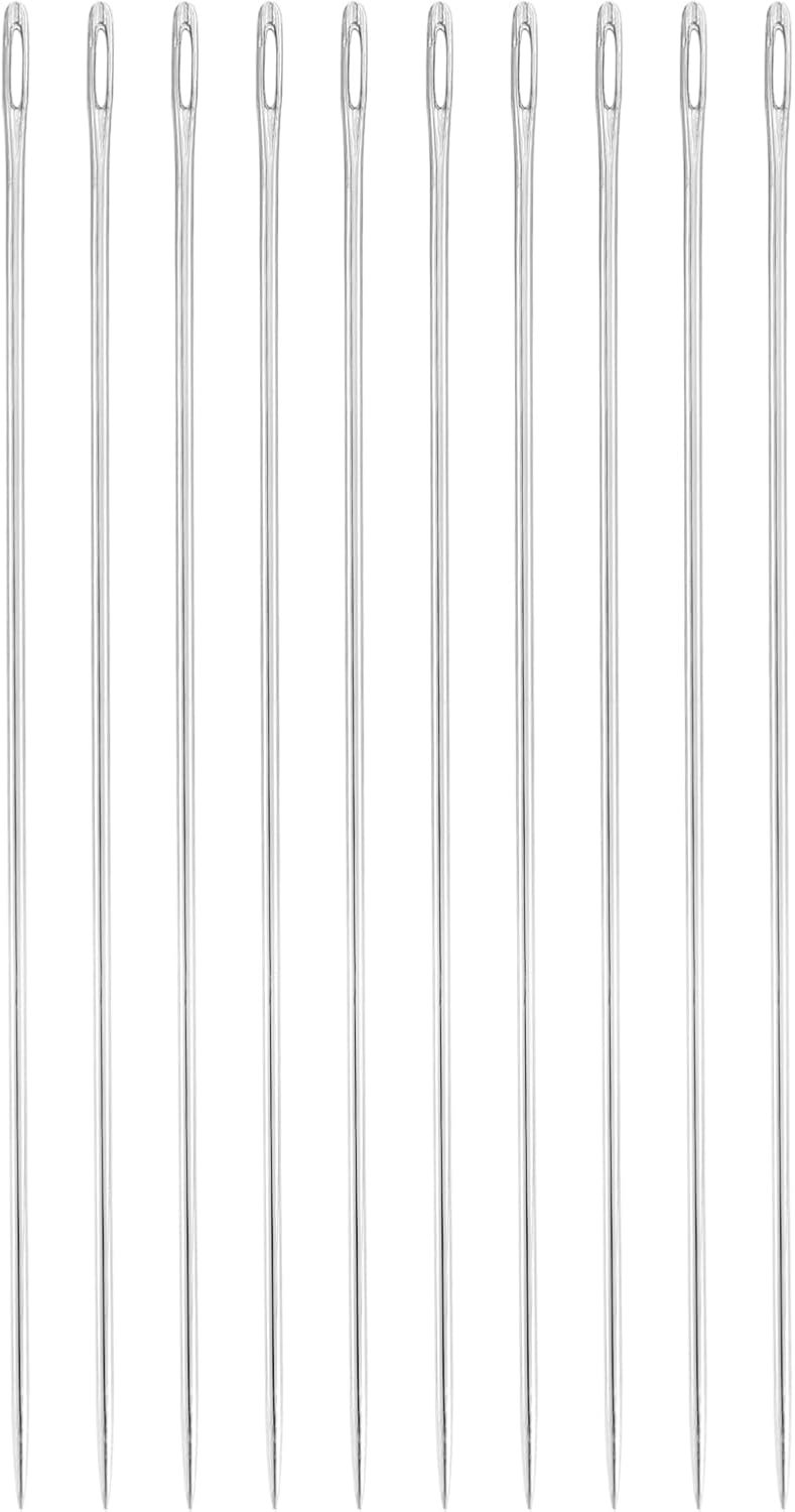 LinkMejor 60 Pcs Large Eye Sewing Needles, 4.92 Inch 1.6mm High Carbon Iron Embroidery Thread Needle Sewing Big Eye Needle Knitting Needles for Hand Sewing Art Crafts, Silver