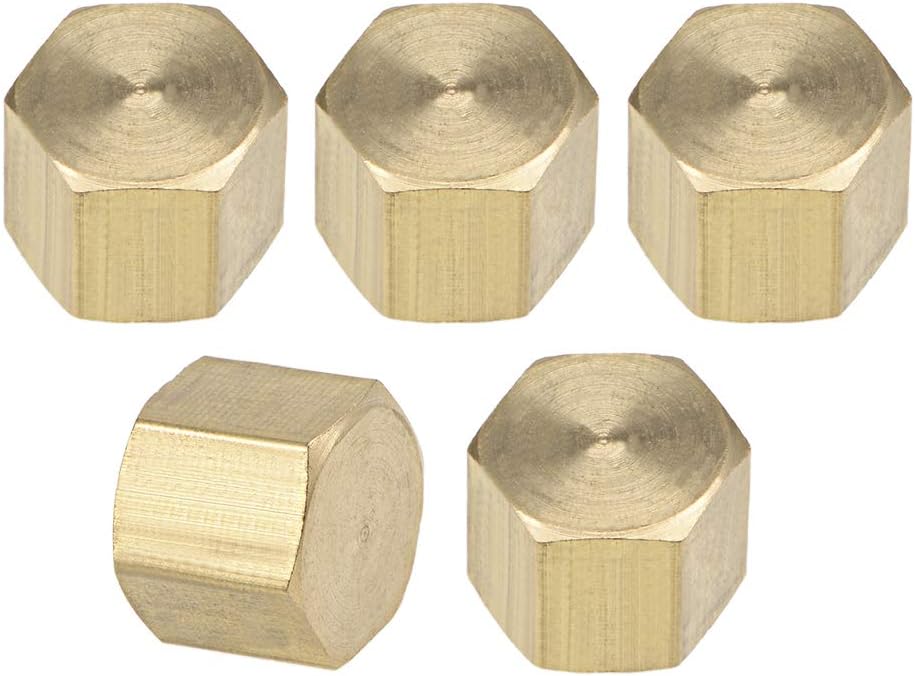 Brass Cap, 5pcs 1/8PT Female Pipe Fitting Hex Compression Stop Valve Connector 11x11mm