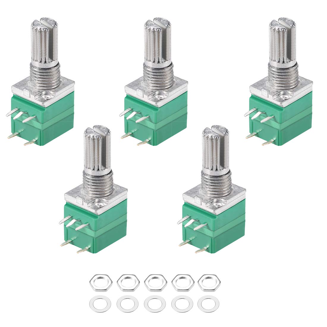 RV097NS Potentiometer B100K Ohm Variable Resistors Single Turn Rotary Carbon Film Taper 5pcs