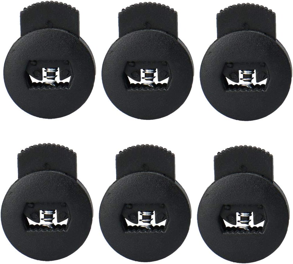 LinkMejor 6pcs Plastic Cord Locks Stopper End Spring Stop Single Hole Toggle Fastener Rope End for Drawstring Clothing, Shoelaces, Bag, Black