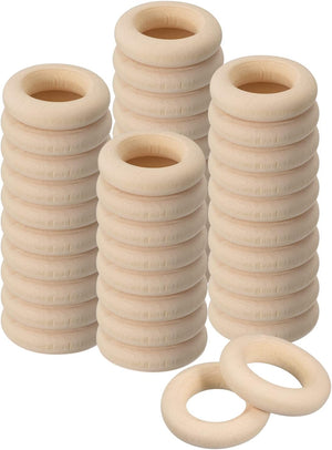 100Pcs 25mm(1-inch) Natural Wood Rings, 6mm Thick Smooth Unfinished Wooden Circles for DIY Crafting, Knitting, Macrame, Pendant