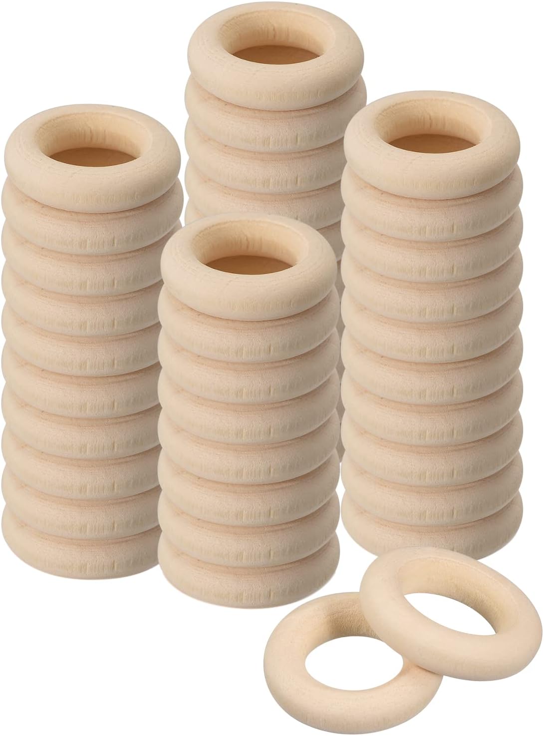 100Pcs 25mm(1-inch) Natural Wood Rings, 6mm Thick Smooth Unfinished Wooden Circles for DIY Crafting, Knitting, Macrame, Pendant