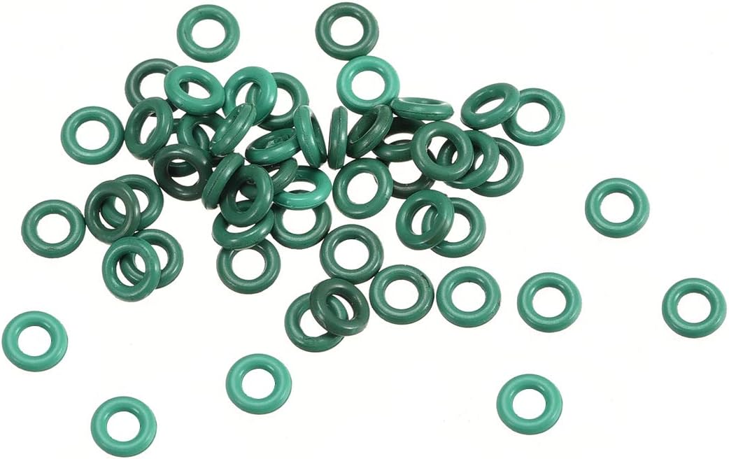 Fluorine Rubber O-Rings, 4mm OD 2mm ID 1mm Width FKM Seal Gasket for Machinery Plumbing, Green, Pack of 50