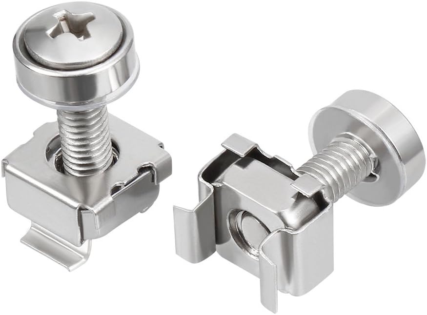 20 Pack, Cage Nuts and Screws, M5x20mm, Carbon Steel Nickel Plated for Server Rack Cabinet