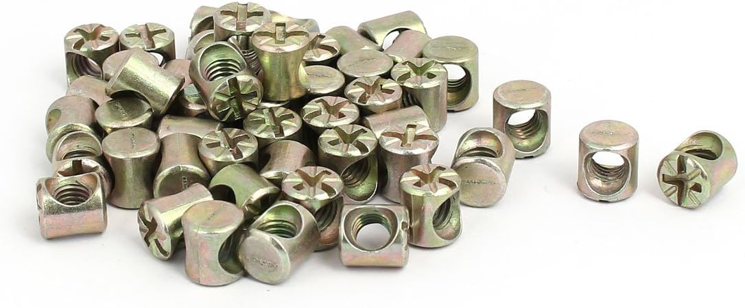 M6 x 10mm Cross Dowel Slotted Bucket Nuts 50PCS for Furniture Bed Chair
