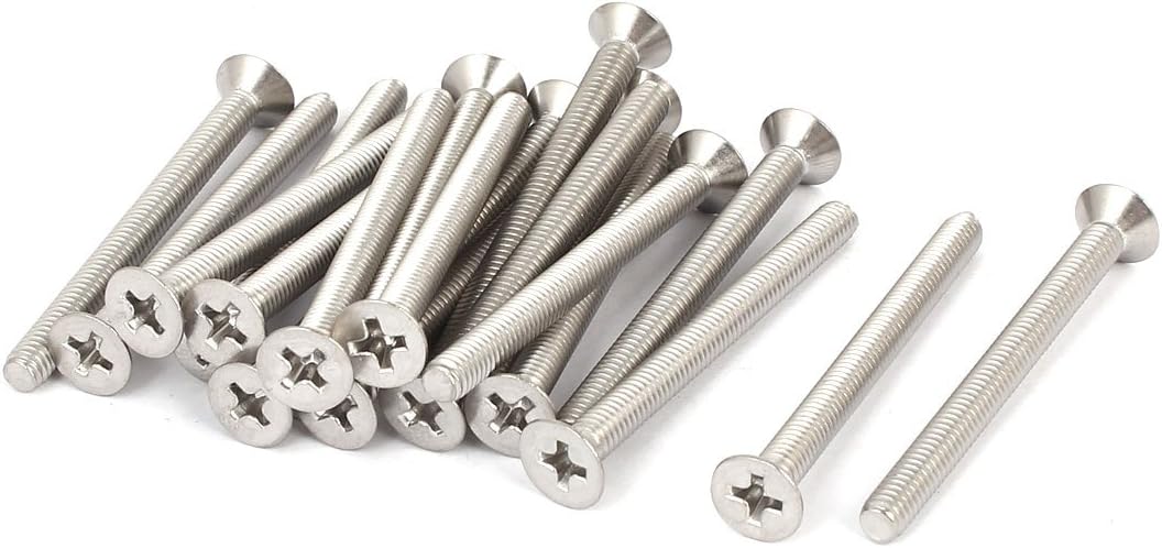 M4x45mm 316 Stainless Steel Flat Head Phillips Machine Screws Fasteners 20 Pcs