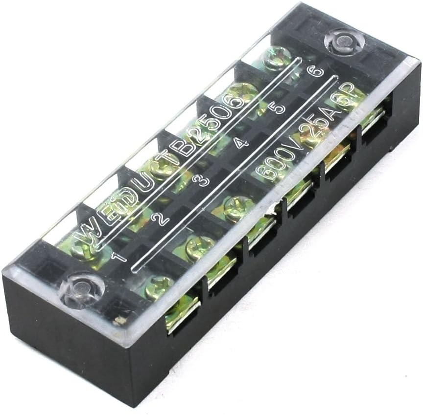 600V 25A Double Rows 6P 6 Positions Covered Barrier Screw Terminal Block