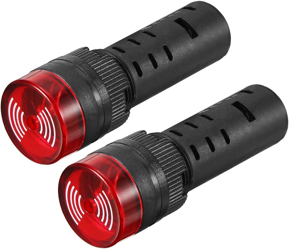 2Pcs Red Indicator Light with Buzzer AC/DC 12V, 16mm Panel Mount Flashing Alarm, for Electrical Control Panel, HVAC, DIY Projects