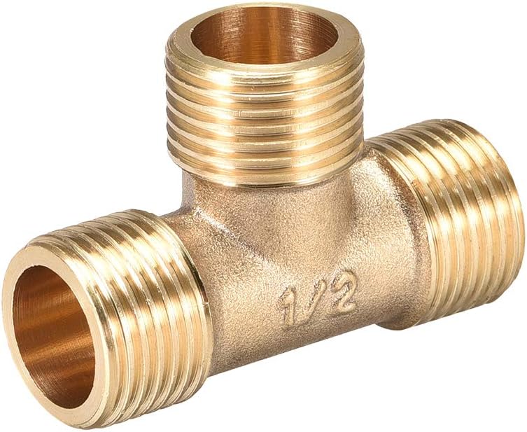 Brass Tee Pipe Fitting G1/2 Male Thread T Shaped Connector Coupler