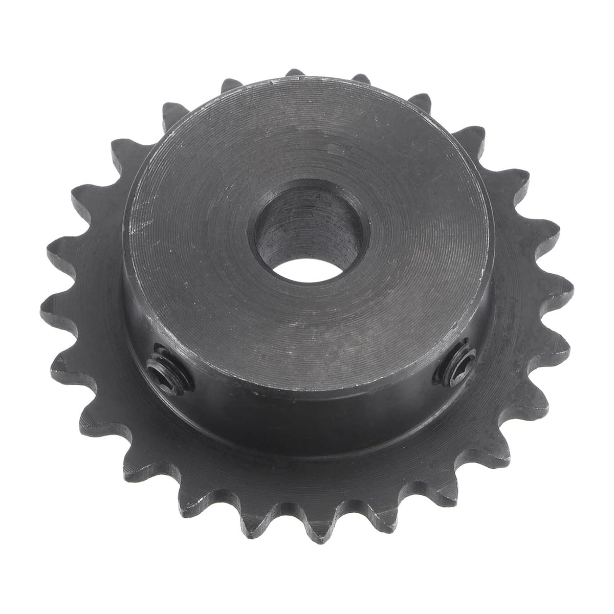 24 Tooth Roller Sprocket B Type, #25 Chain, Single Strand 1/4" Pitch, 10mm Bore Black Oxide C45 Carbon Steel with Set Screws for ISO 04C
