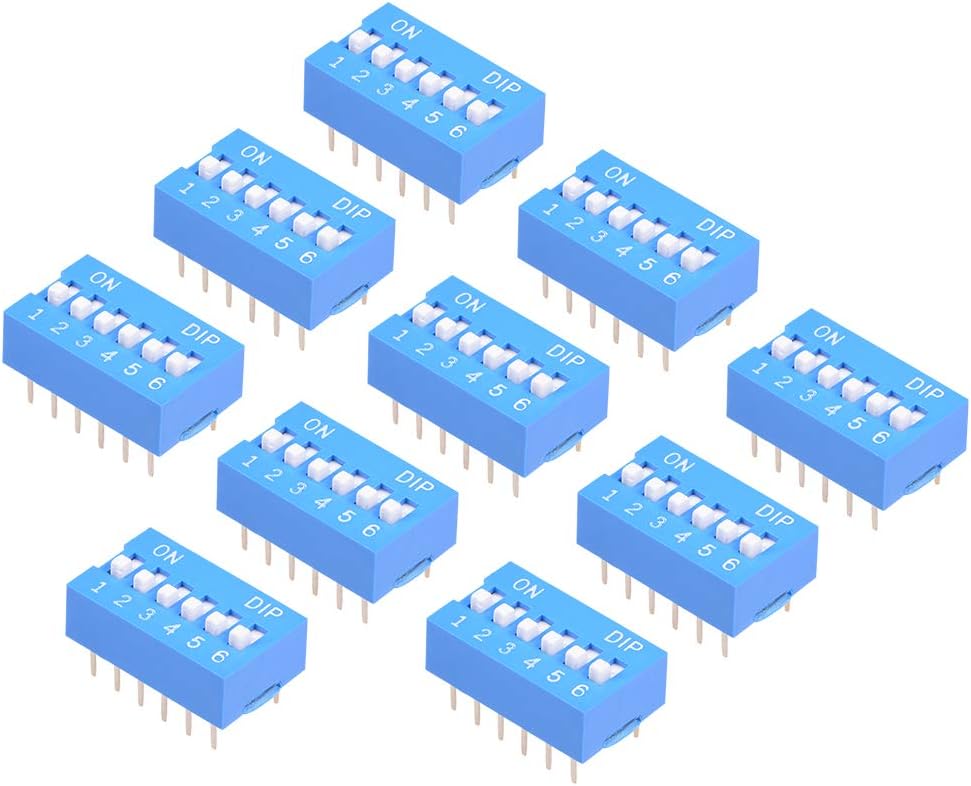 10 Pcs Blue DIP Switch Horizontal 1-6 Positions 2.54mm Pitch for Circuit Breadboards PCB