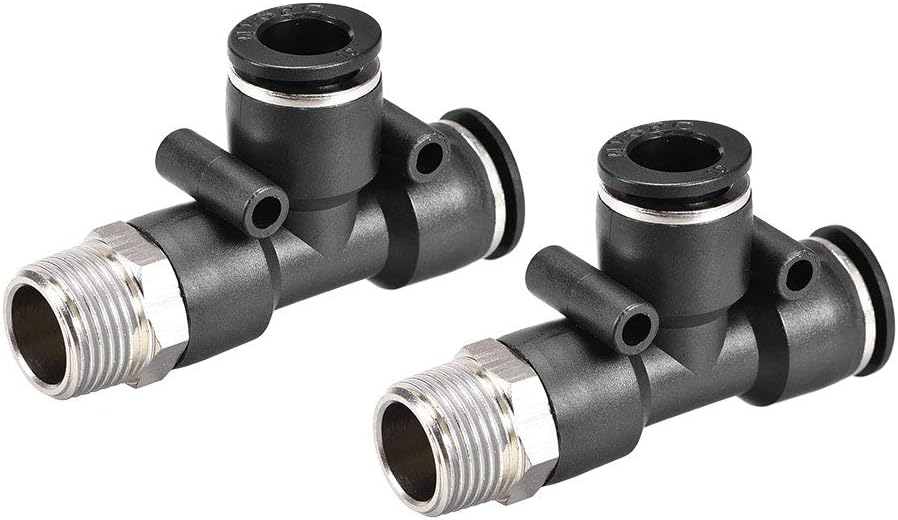 Plastic Tee Push To Connect Tube Fittings 10mm Od x 3/8" NPT Male Thread Pneumatic Hose Fittings 2pcs