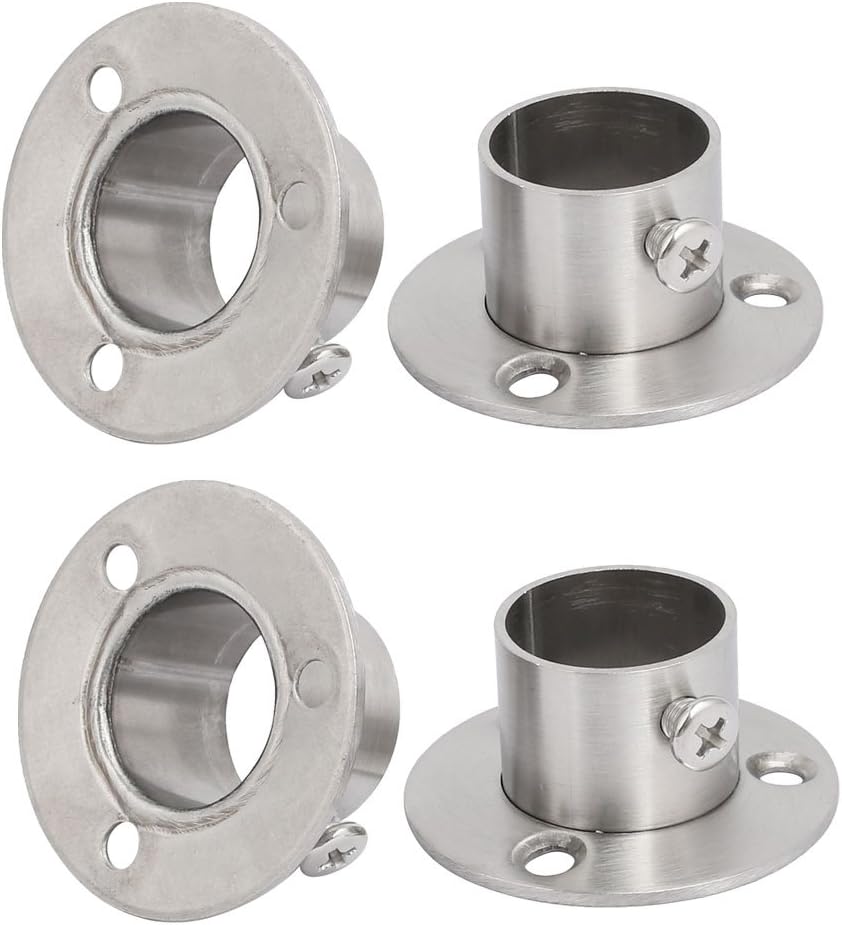 2 Pair Stainless Steel Closet Pole Socket Rob Support Flange Holder, 22.5mm (7/8") Dia