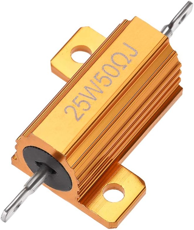 25 Watt 50 Ohm 5% Aluminum Housing Resistor Wirewound Resistor Gold Tone 1 Pcs