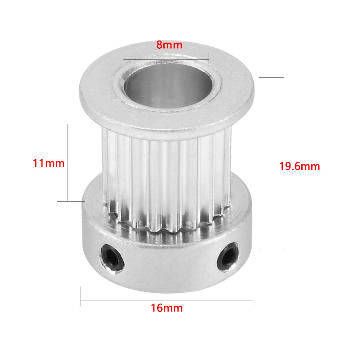 Aluminum 20 Teeth 8mm Bore Timing Belt Pulley Flange Synchronous Wheel Silver Tone for 3D Printer