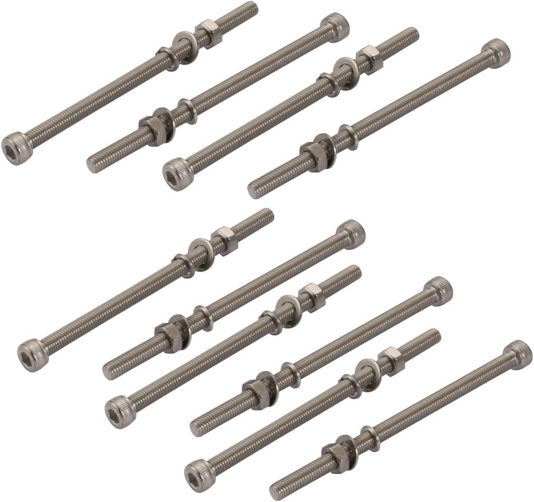 10pcs M5x100mm 304 Stainless Steel Knurled Hex Socket Head Bolts Nuts w Washers