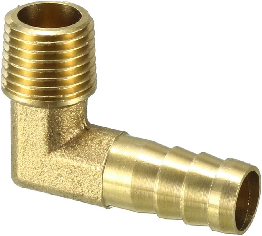 Brass Barb Hose Fitting 90 Degree Elbow 10mm Barbed x 1/4 PT Male Connector