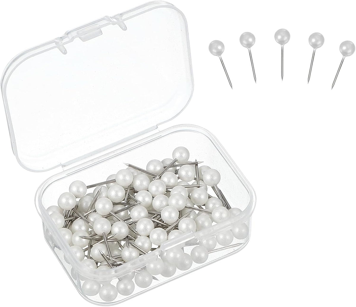 100pcs Sewing Pins, 0.5 Inch Round Pearl Head Dressmaking Corsage Pins Straight Pins for Wedding Sewing Decoration DIY Craft, White