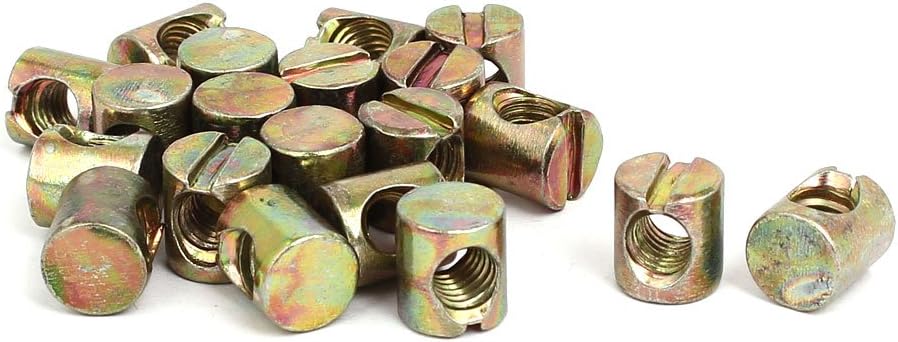 20pcs M6x11mm Barrel Bolt Cross Dowel Slotted Furniture Nut for Beds Chairs