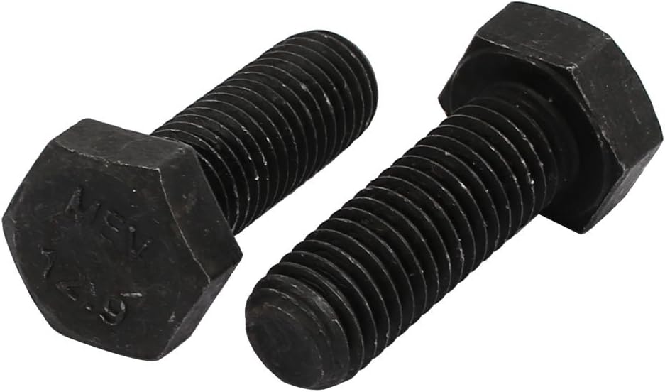 2pcs M12x35mm Thread 12.9 Grade External Hex Head Left Hand Screw Bolt Black