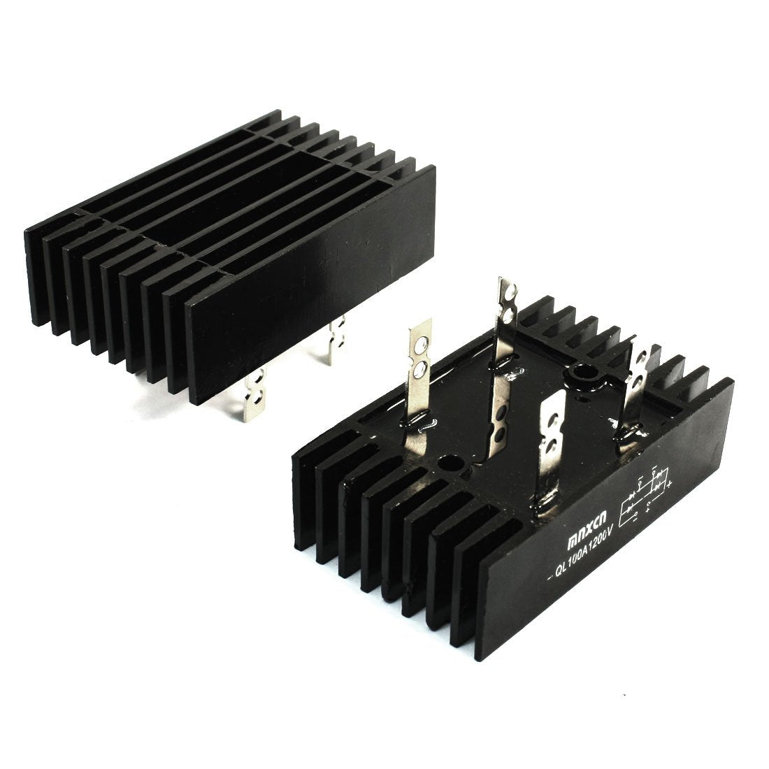 a14011400ux0412 2 Piece QL Type 4 Pins Diode Heatsink Bridge Rectifier 100 Amp 1200V, 2.36" Width, 3.9" Length