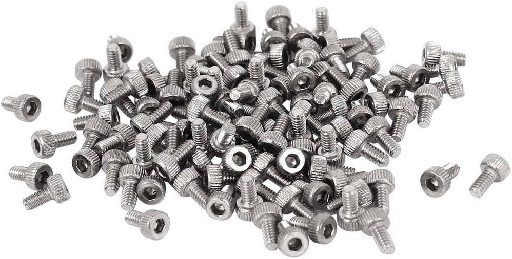 M2x4mm Thread Hex Key Socket Head Knurl Cap Screws Bolts 100pcs