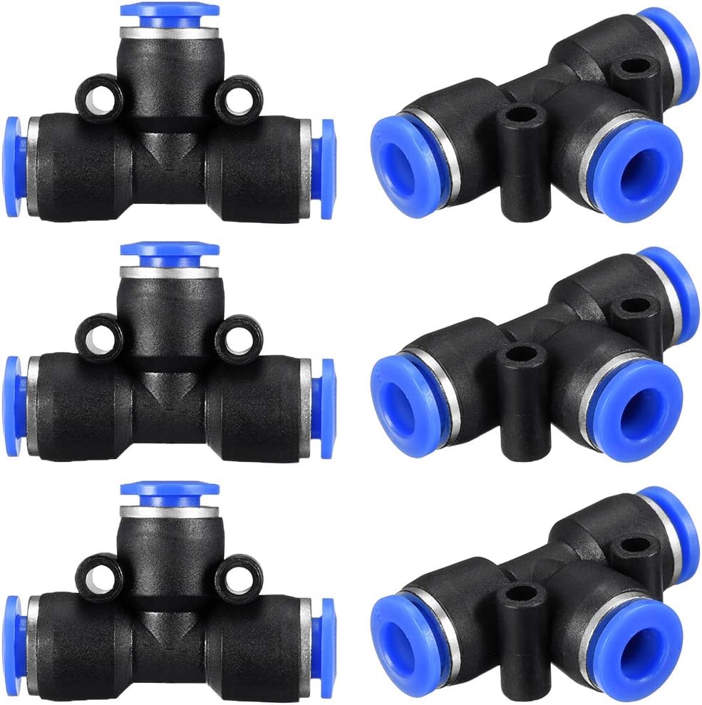 Plastic Tee Push To Connect Tube Fittings 6mm or 15/64" OD Push Lock Blue 5pcs