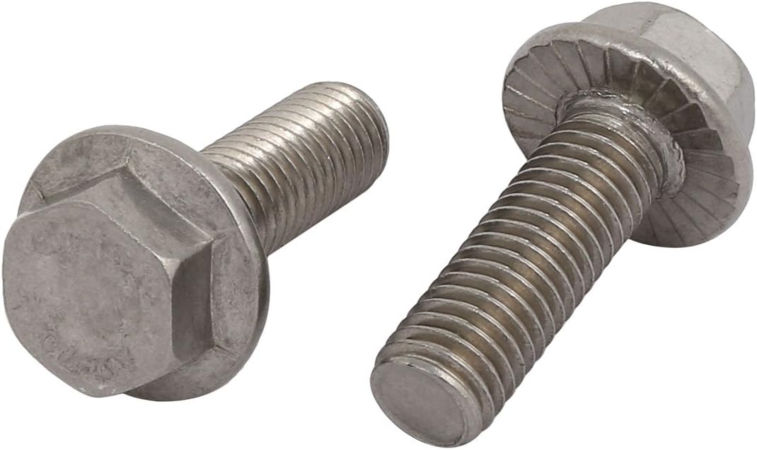 2Pcs M10 x 30mm Thread 304 Stainless Steel Hex Serrated Head Flange Screw Bolt