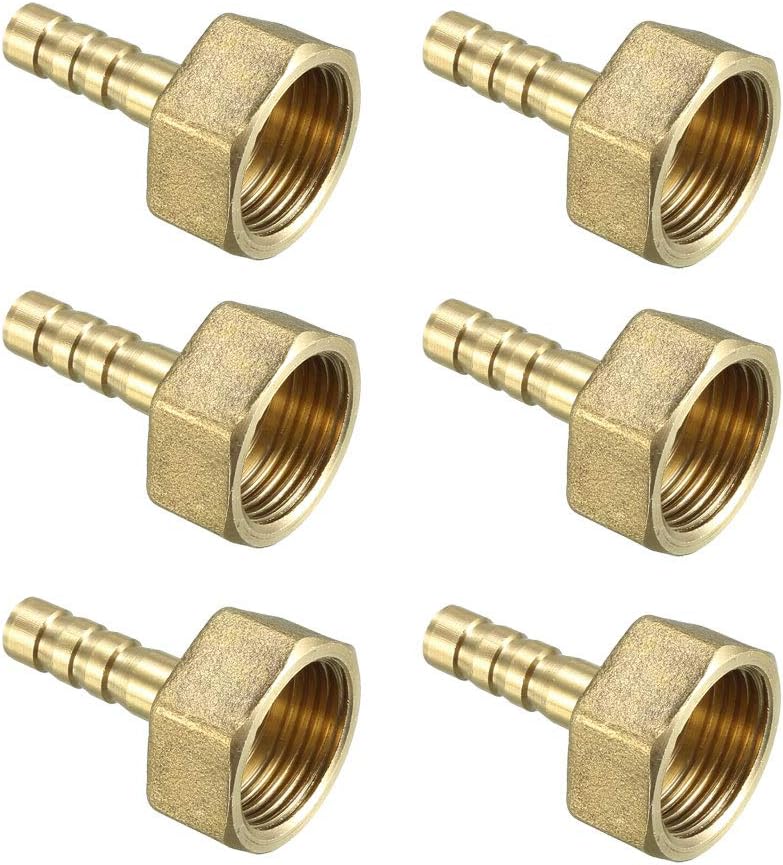 Brass Barb Hose Fitting Connector Adapter 6.5mm Barbed X 3/8 PT Female Pipe 6pcs